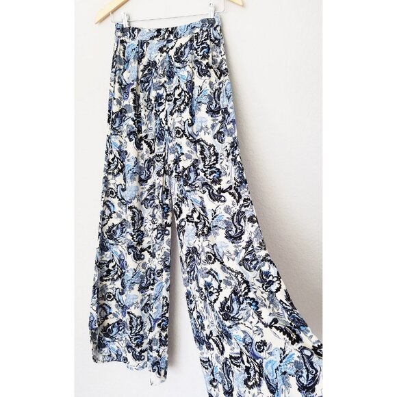 Free People Intimately High Waist Wide Leg Paisley Floral Palazzo Pants Blue XS - Picture 14 of 16